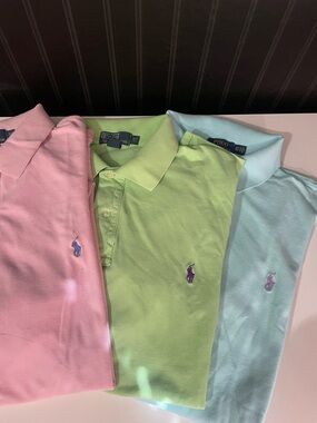 Lot of 3 Ralph Lauren Polo Shirts - Pink, Lime, Mint